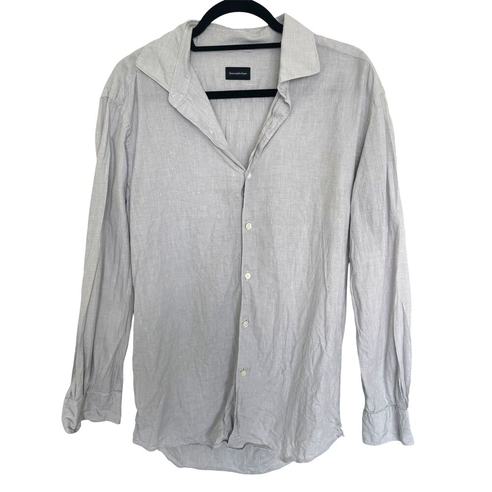 Ermenegildo Zegna Mens Button Down Sz L Long Sleeve Preppy Office Luxury Neutral